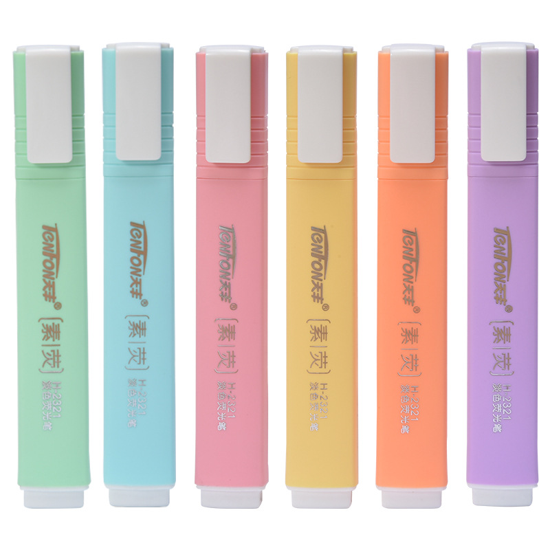 Pastel Highlighter Set Double Ended - 6 Pcs/set Flat Shape Pale Color